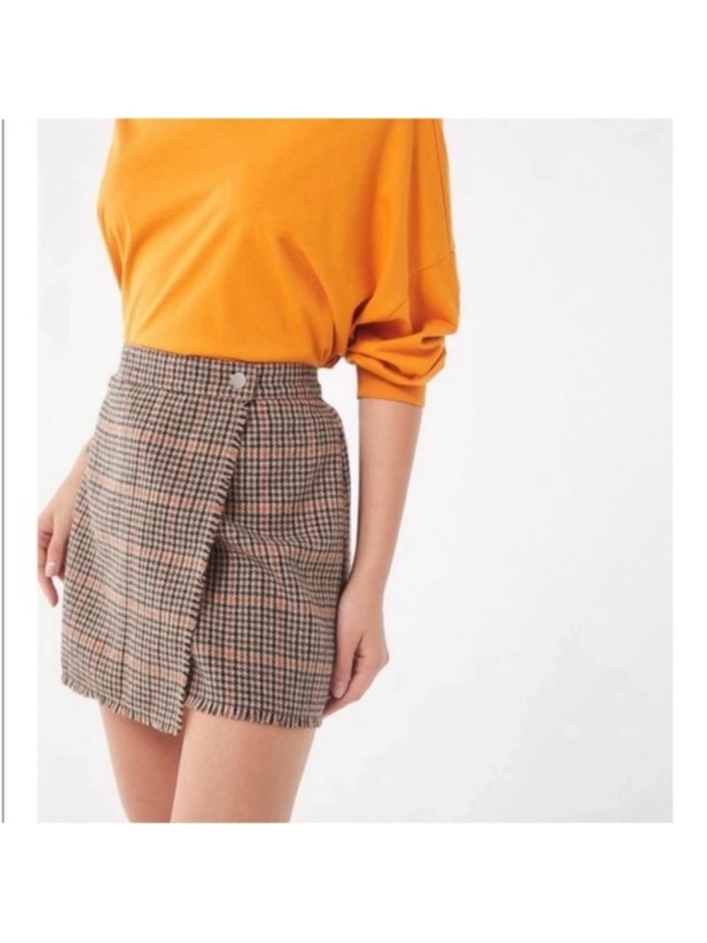 Urban Outfitters Plaid Fray Wrap Mini Skirt Medium